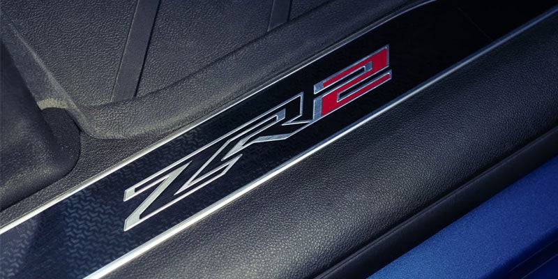 Close up of Chevrolet Silverado ZR2 badge in Wentzville MO highlighting off-road performance trim